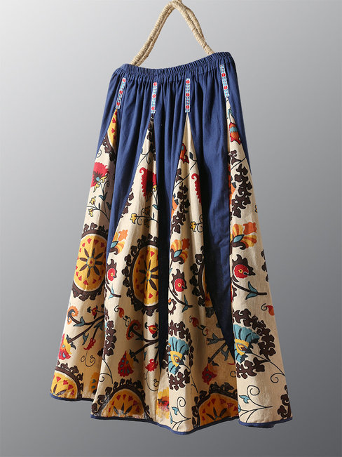 Ankle Length A-line Western Patchwork Polyester Skirt (Style V101744)