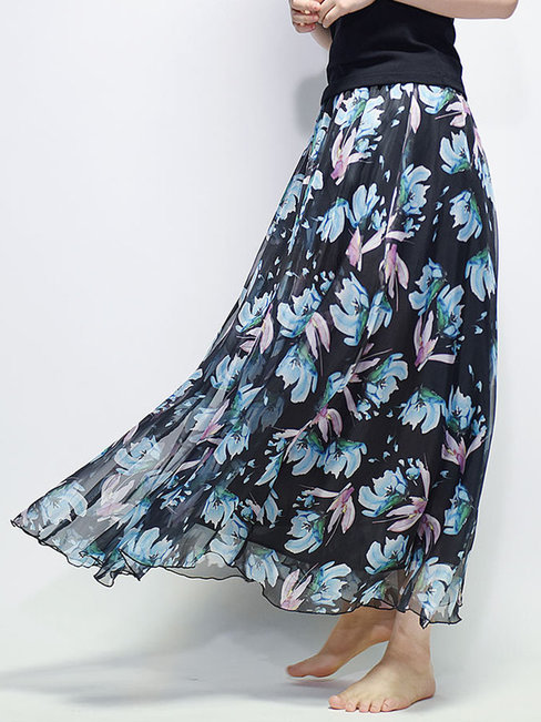A-line Boho Pattern Chiffon Floral Skirt (Style V101745)