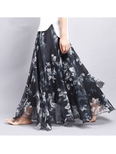 A-line Boho Pattern Chiffon Floral Skirt (Style V101745)