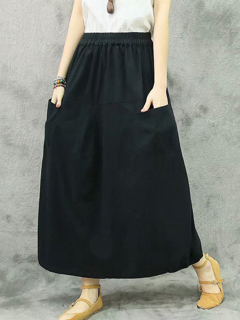 Ankle Length Loose Pockets Polyester Plain Skirt (Style V101749)