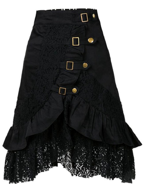 Knee Length Asymmetrical Date Night Cascading Ruffle Cotton Skirt (Style V101772)