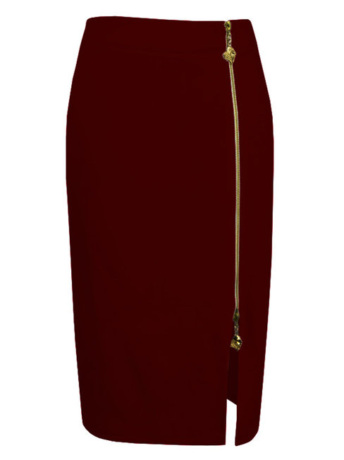 Mid-Calf Office Cut Out Polyester Plain Skirt (Style V101775)