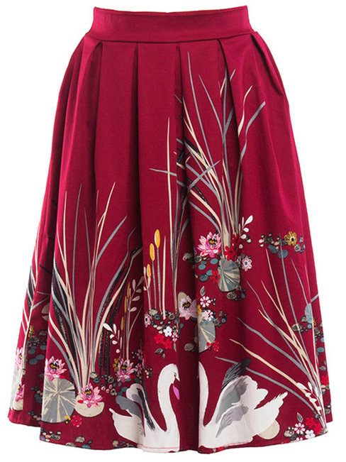 Mid-Calf Fit and Flare Slow Life Ruffle Floral Skirt (Style V101790)