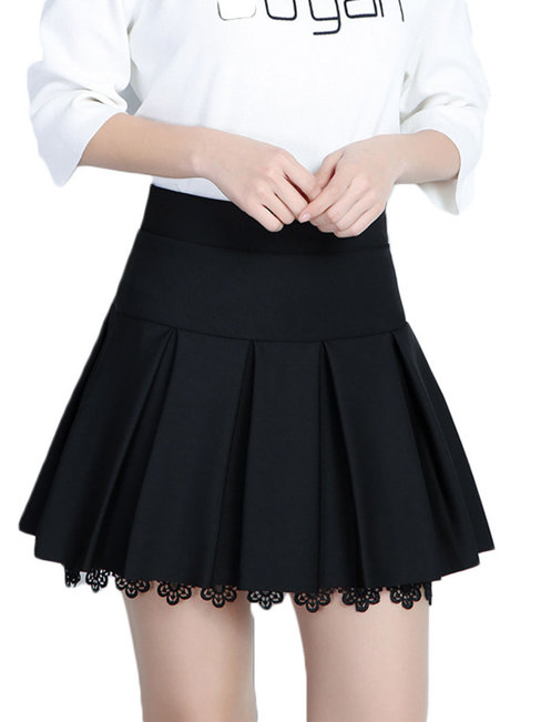 Pleated Sexy Ruffle Polyester Plain Skirt (Style V101792)