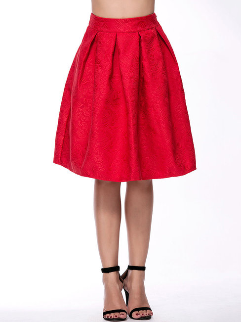 Knee Length Pleated Pattern Cotton Blends Plain Skirt (Style V101793)