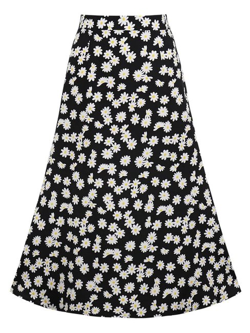 Mid-Calf A-line Slow Life Zipper Plants Skirt (Style V101806)