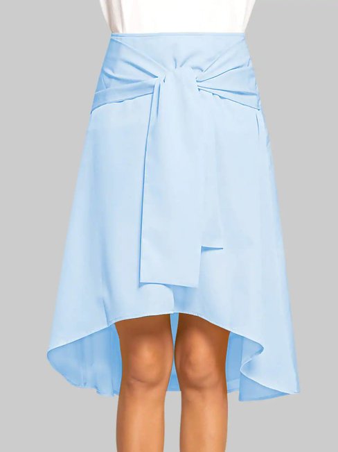 Knee Length Asymmetrical Asymmetrical Polyester Plain Skirt (Style V101807)