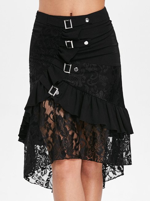 Mid-Calf Western Patchwork Polyester Plain Skirt (Style V101811)