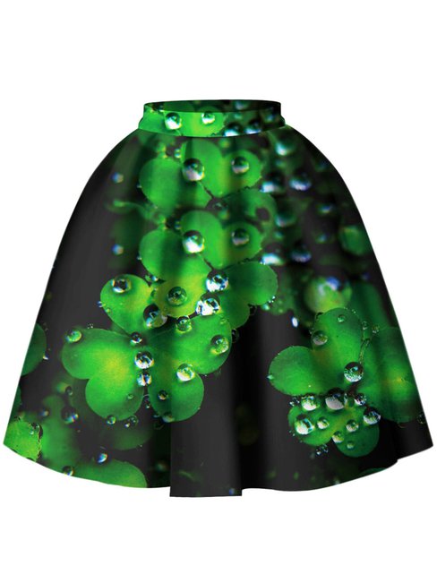 Knee Length Sweet Pattern Polyester Plants Skirt (Style V101814)