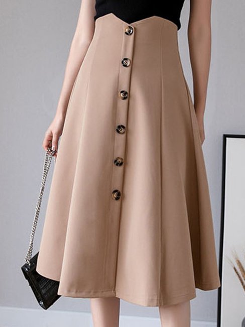 Mid-Calf A-line Office Button Polyester Skirt (Style V101836)