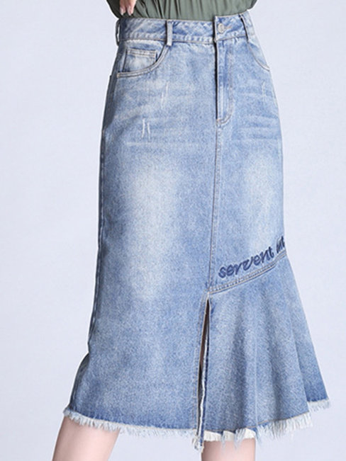 Mid-Calf Straight Date Night Cascading Ruffle Polyester Skirt (Style V101846)