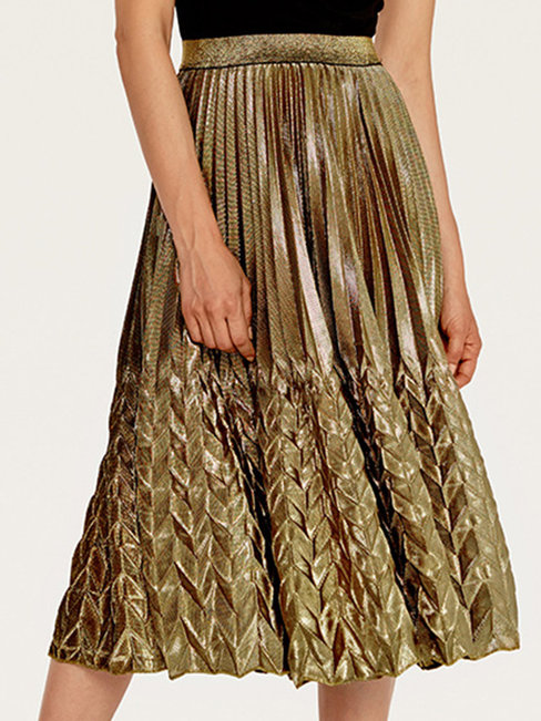 Mid-Calf Date Night Ruffle Polyester Plain Skirt (Style V101856)