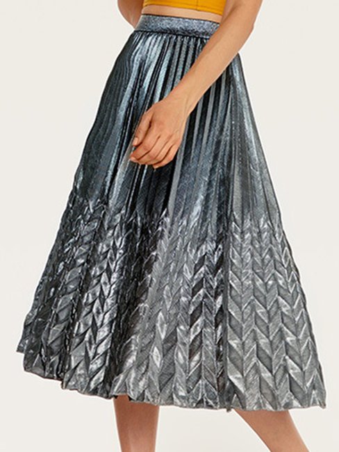 Mid-Calf Date Night Ruffle Polyester Plain Skirt (Style V101856)