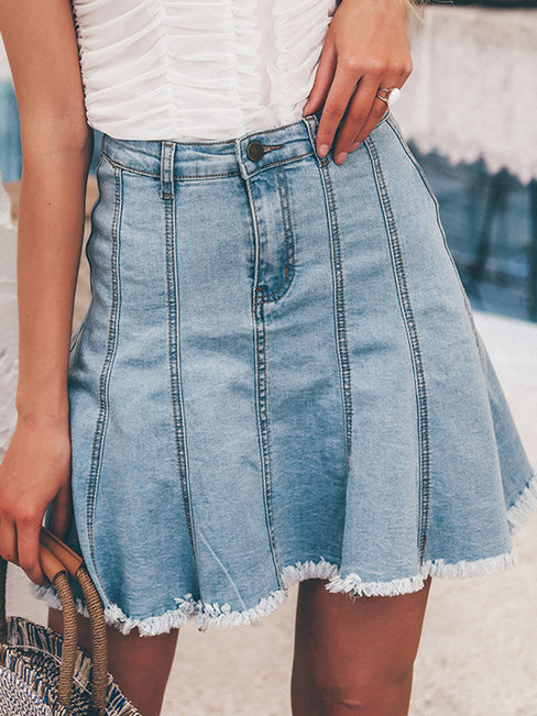 Mini Pleated Patchwork Cotton Plain Skirt (Style V101873)