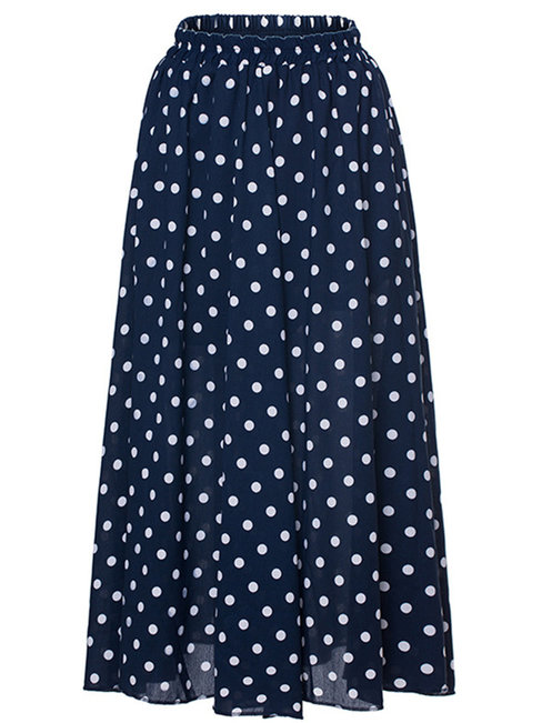 Ankle Length Fit and Flare Slow Life Pattern Polka Dot Skirt (Style V101902)