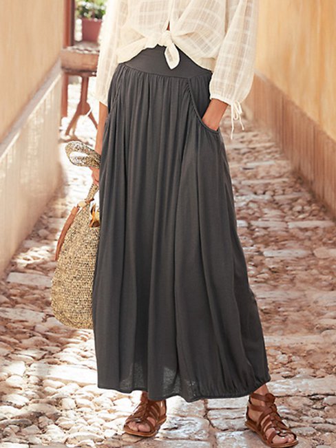 Ankle Length Lantern Date Night Pockets Plain Skirt (Style V101906)