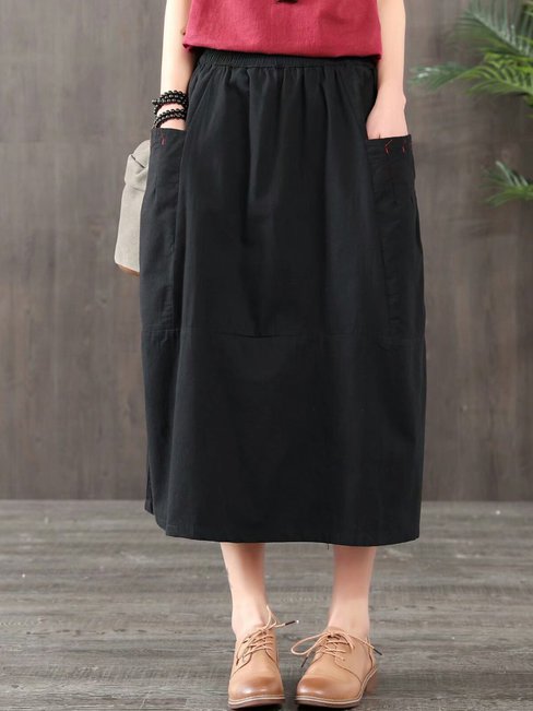 Mid-Calf Lantern Slow Life Patchwork Plain Skirt (Style V101992)