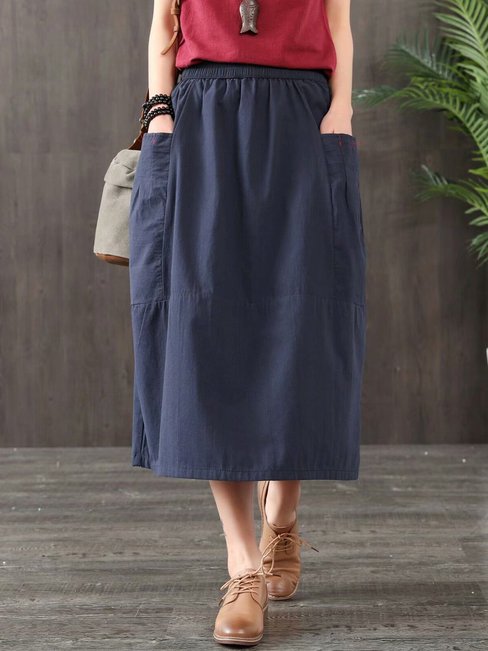 Mid-Calf Lantern Slow Life Patchwork Plain Skirt (Style V101992)