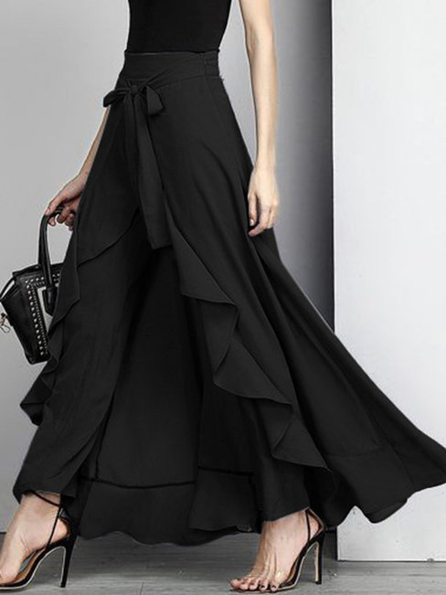 Maxi Asymmetrical Fashion Polyester Plain Skirt (Style V102006)