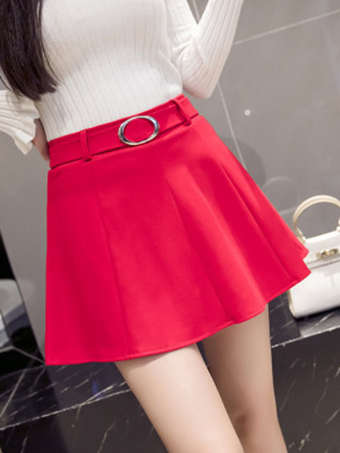 A-line Date Night Belt Polyester Plain Skirt (Style V102018)