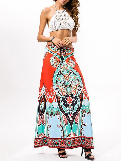 Maxi A-line Pattern Polyester Floral Skirt (Style V102039)