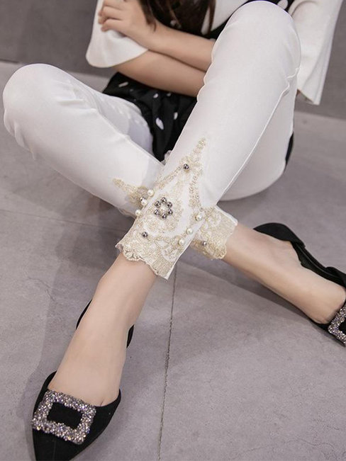 Ankle Length Casual Lace Polyester Plain Leggings (Style V102062)