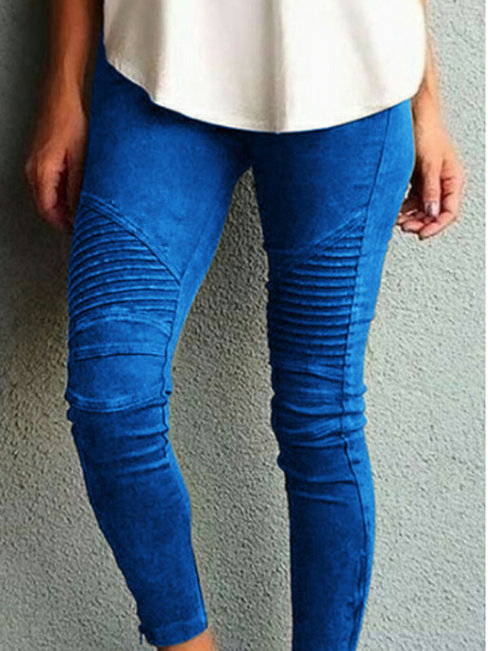 Ankle Length Skinny Patchwork Polyester Plain Pants (Style V102080)