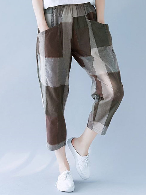 Mid-Calf Date Night Pockets Polyester Color Block Pants (Style V102192)