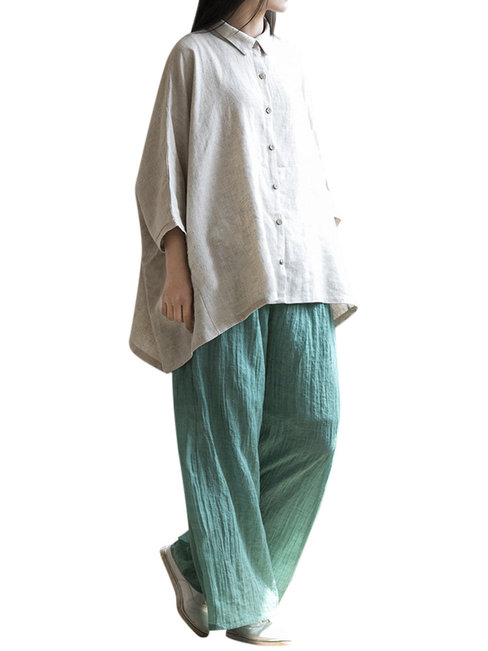 Ankle Length Loose Elegant Pockets Plain Pants (Style V102195)