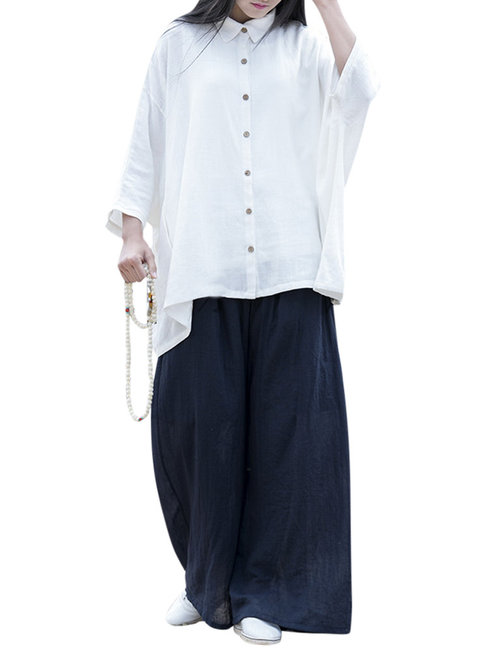 Ankle Length Loose Elegant Pockets Plain Pants (Style V102195)
