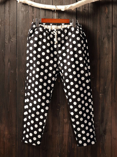 Ankle Length Slim Pattern Cotton Polka Dot Pants (Style V102198)
