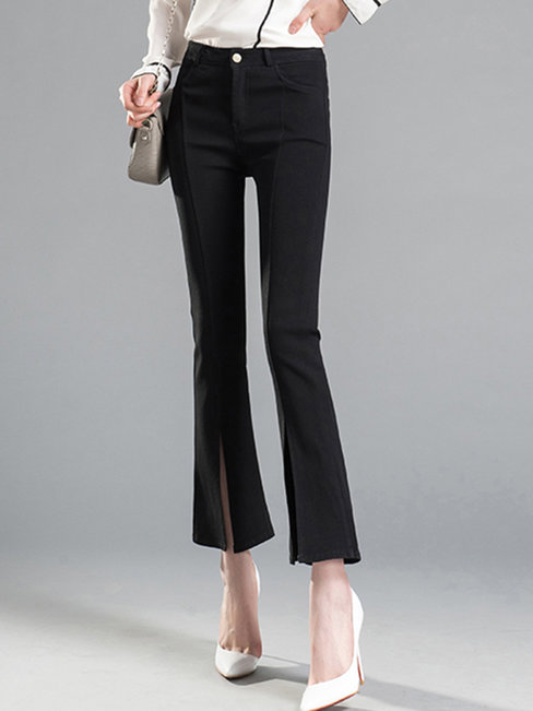 Mid-Calf Skinny Office Polyester Plain Pants (Style V102206)