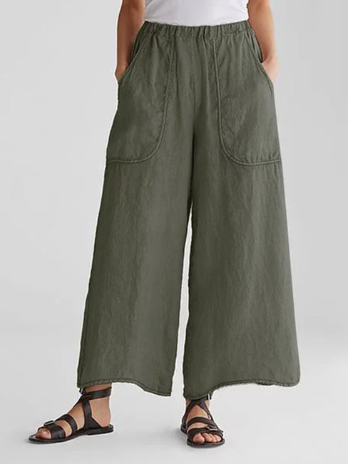Ankle Length Loose Date Night Pockets Plain Pants (Style V102212)