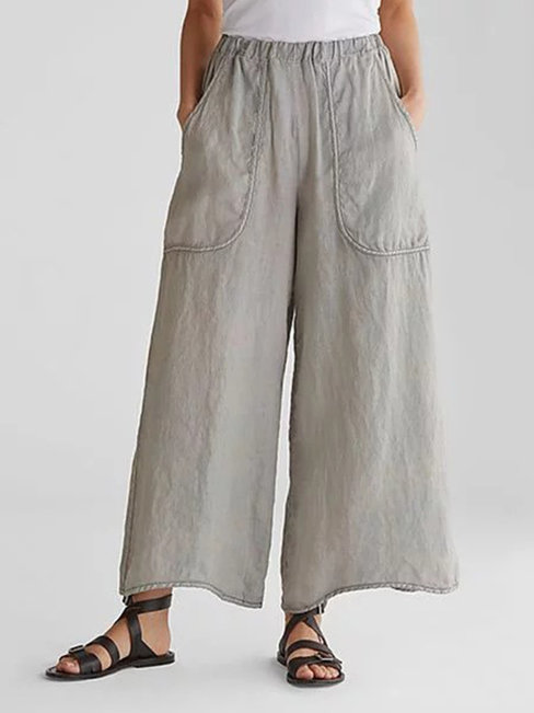 Ankle Length Loose Date Night Pockets Plain Pants (Style V102212)