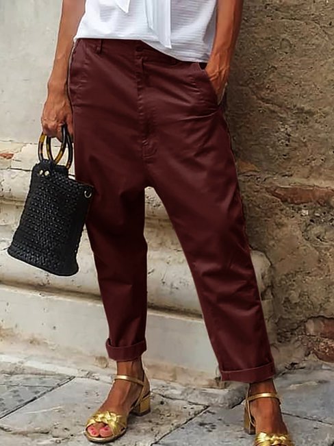 Ankle Length Loose Fashion Polyester Plain Pants (Style V102229)