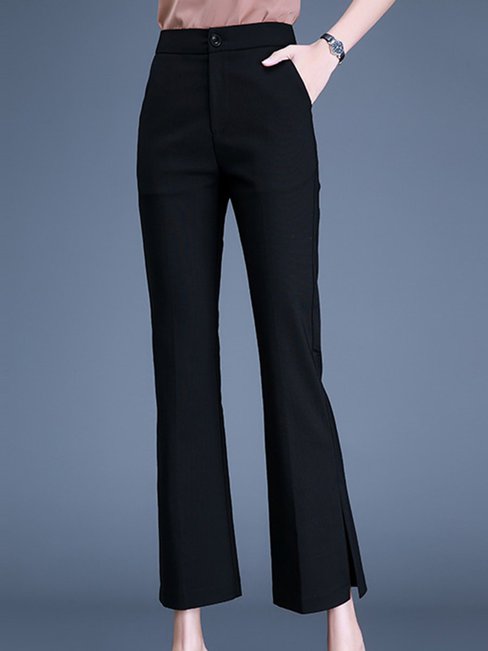 Ankle Length Office Pockets Cotton Plain Pants (Style V102233)