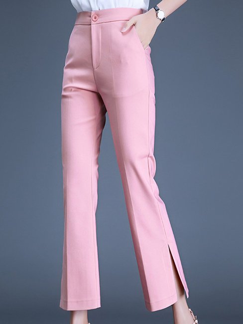 Ankle Length Office Pockets Cotton Plain Pants (Style V102233)