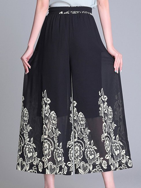 Ankle Length Loose Elegant Pattern Plants Pants (Style V102235)