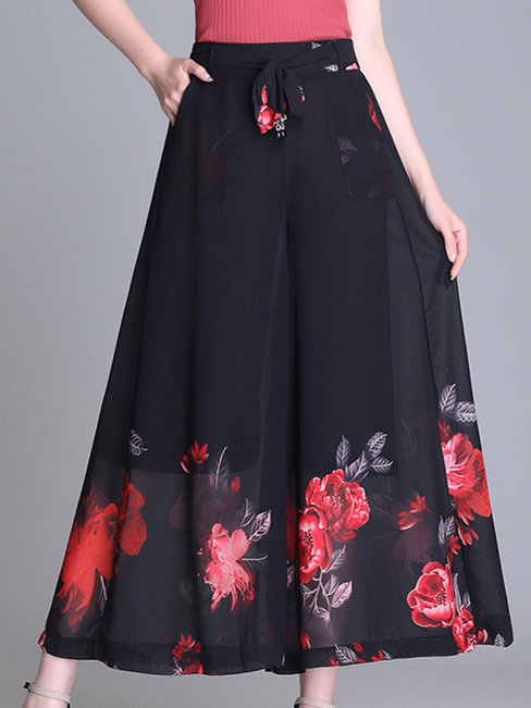 Ankle Length Loose Elegant Pattern Plants Pants (Style V102235)