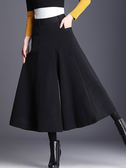 Loose Elegant Pockets Polyester Plain Pants (Style V102238)