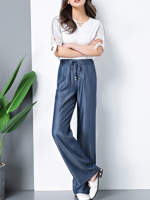 Ankle Length Loose Elegant Pockets Milk Fiber Pants (Style V102240)
