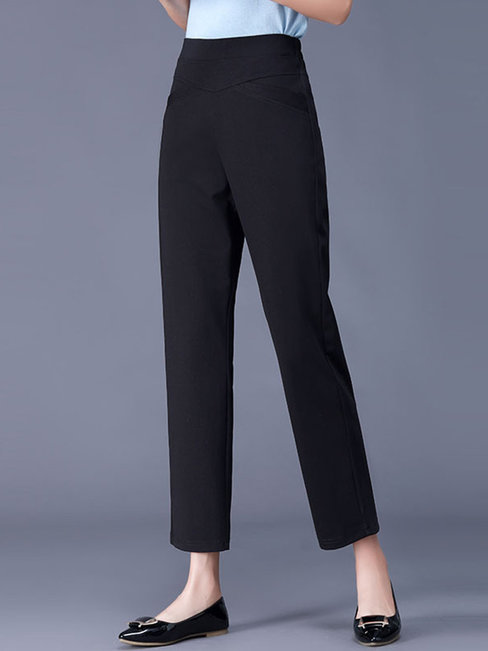 Ankle Length Slim Pockets Polyester Plain Pants (Style V102248)