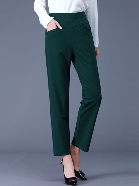 Ankle Length Slim Pockets Polyester Plain Pants (Style V102248)
