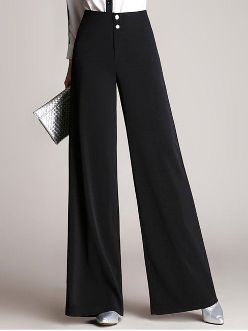 Loose Office Button Polyester Plain Pants (Style V102250)
