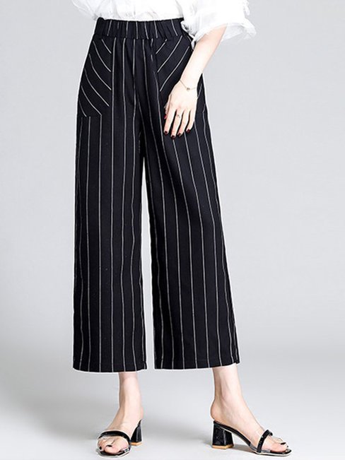 Loose Office Pattern Cotton Striped Pants (Style V102251)