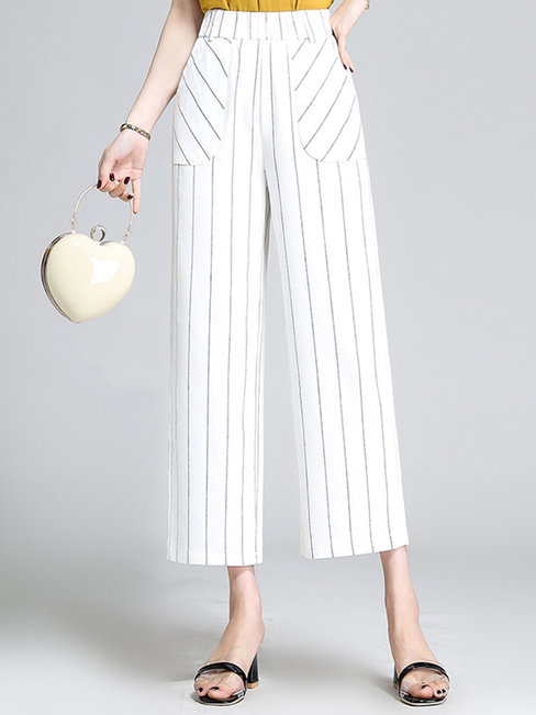 Loose Office Pattern Cotton Striped Pants (Style V102251)