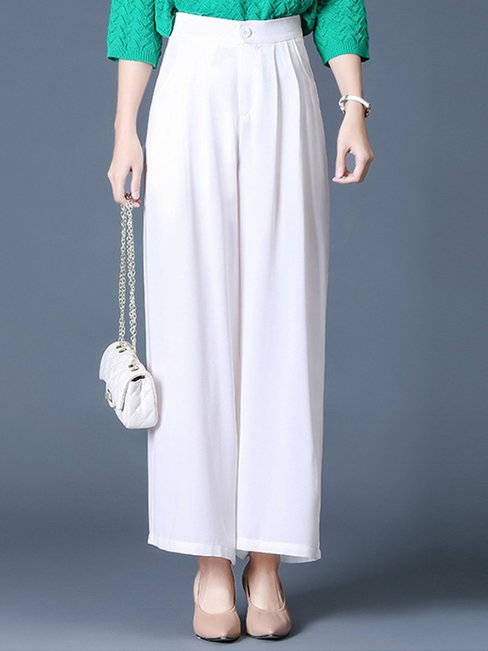 Loose Elegant Button Polyester Plain Pants (Style V102256)