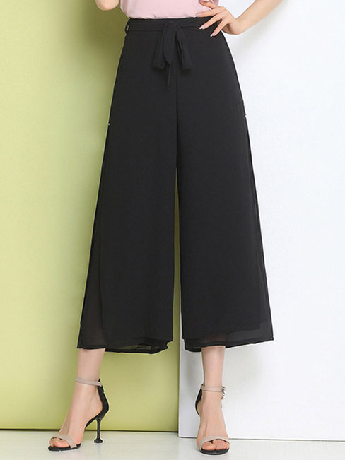 Ankle Length Loose Elegant Belt Polyester Pants (Style V102257)