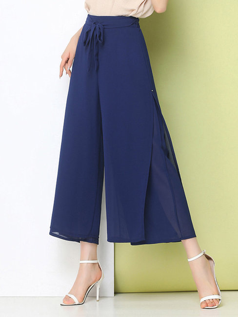 Ankle Length Loose Elegant Belt Polyester Pants (Style V102257)