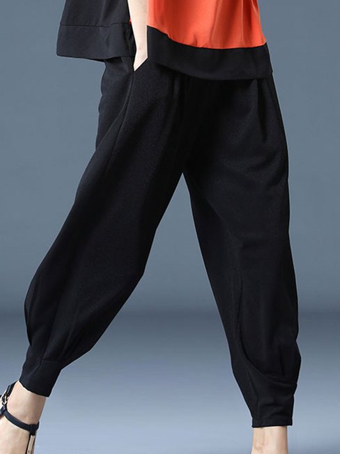 Ankle Length Elegant Ruffle Polyester Plain Pants (Style V102259)